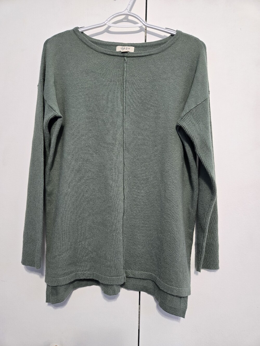 Style & Co Olive Green Hi-Low Pullover Sweater Rib Sleeve PXL
